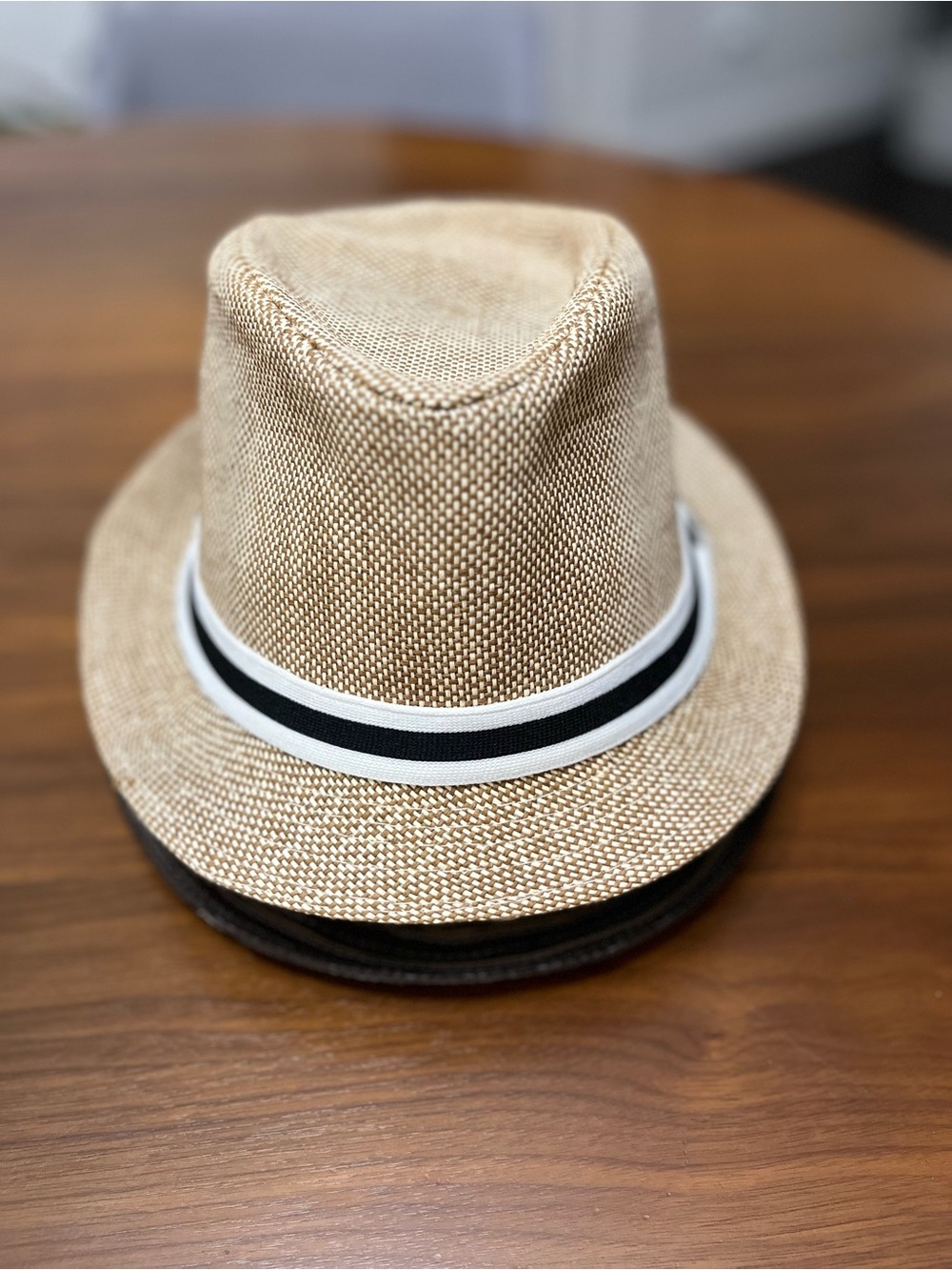 Unisex Solid  Fedora Hat  Tan/Beige with Black & White Band
